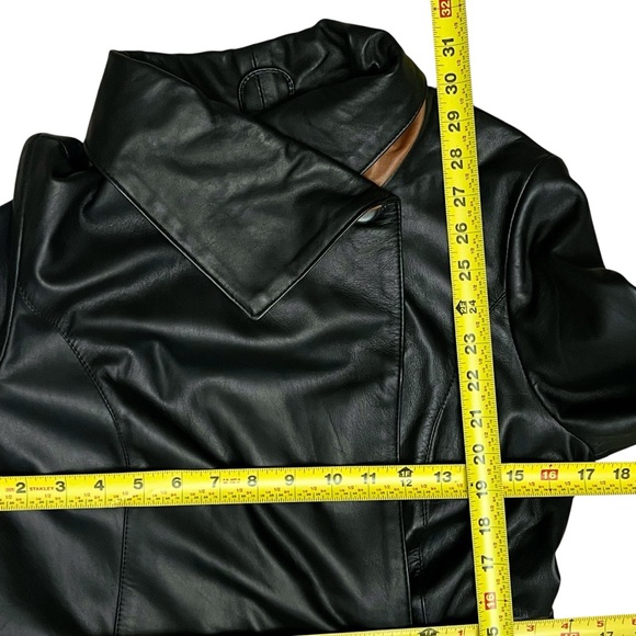 Old Florence Trench Jacket Italian Soft VERA PELLE Leather Black Brown Sz EU 44 - Picture 12 of 16